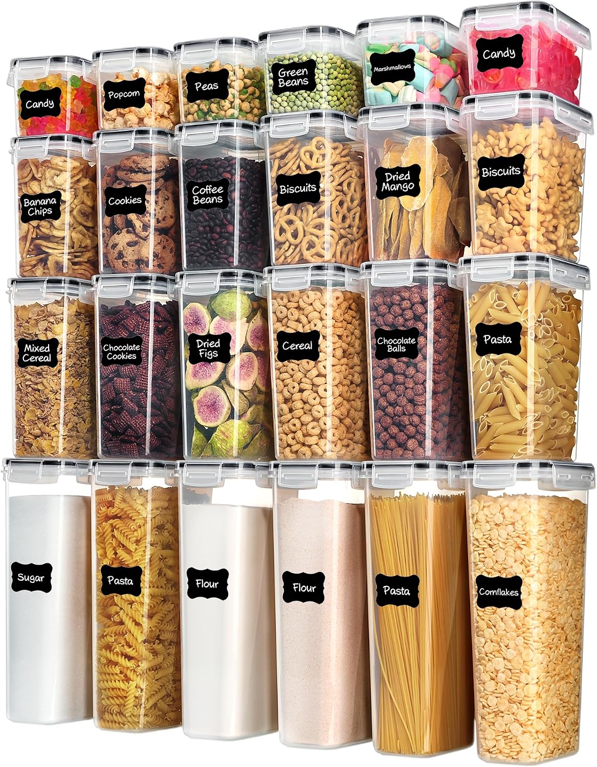 Food Snacks Label - Vtopmart luchtdichte voedselopslagcontainers met deksels, 24