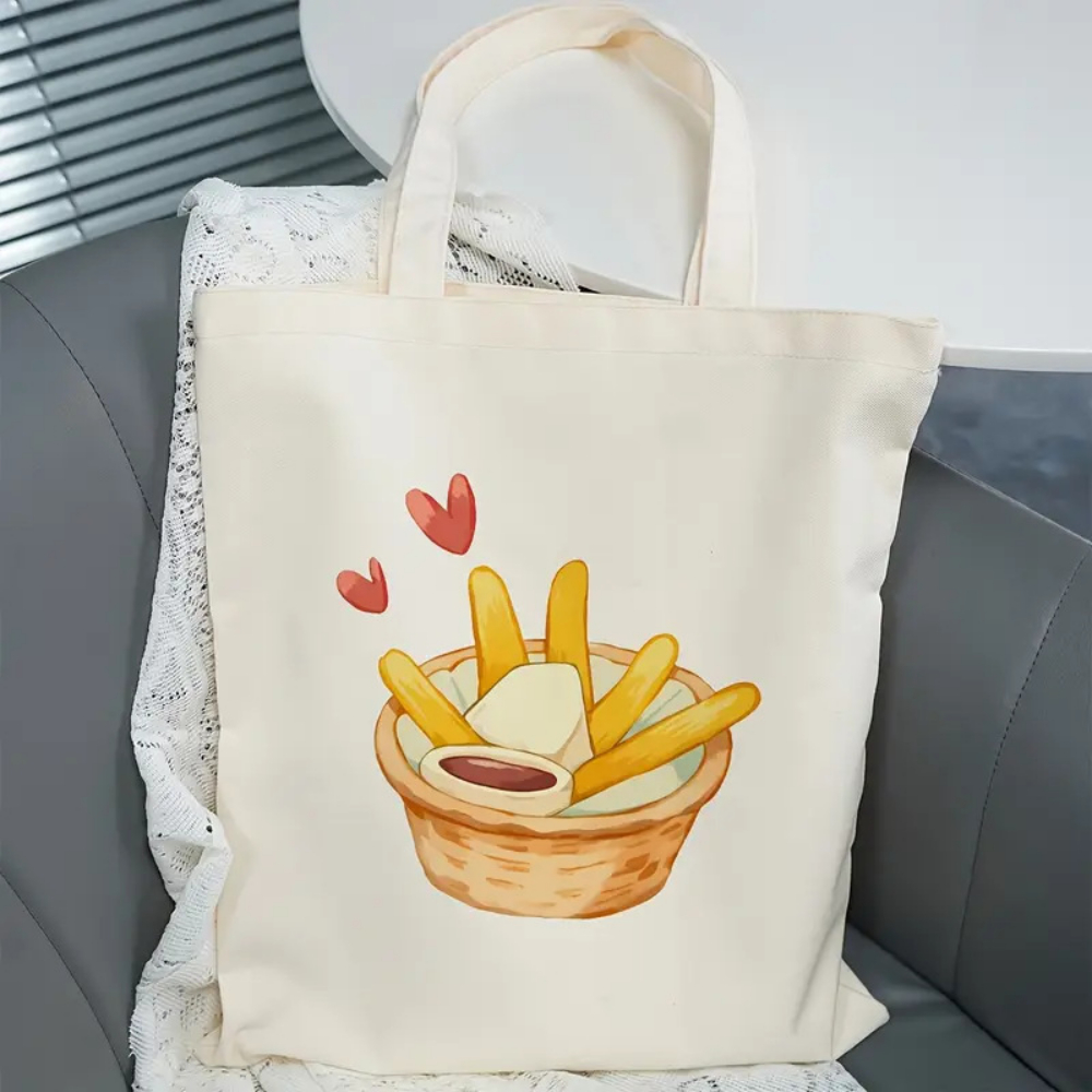Food Grocery Snacks - Leuke canvas draagtas met frietjesprint, herbruikbare