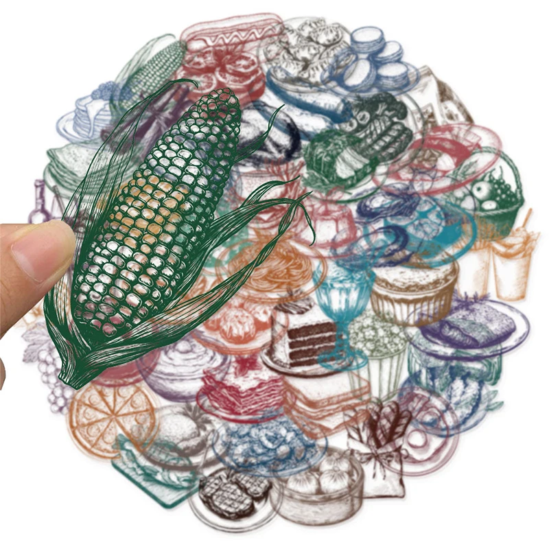 Yummy Food Snacks - 50 STKS Retro Voedselstickers Set Transparant